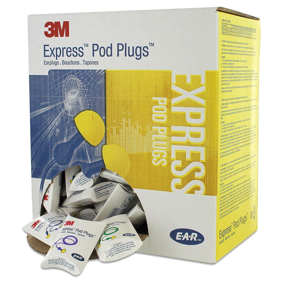 3M E-A-R Express Tapones para los oídos, EX-01-001 | con cordón, 100 pares/caja