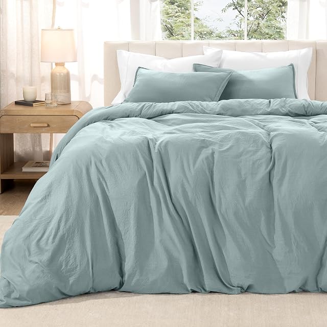 Bare Home Washed Duvet Cover - Queen Size - Premium 1800 Ultra-Soft Brushed Microfiber - Hypoallergenic, Easy Care, Stain Resistant (Queen, Washed Slate)