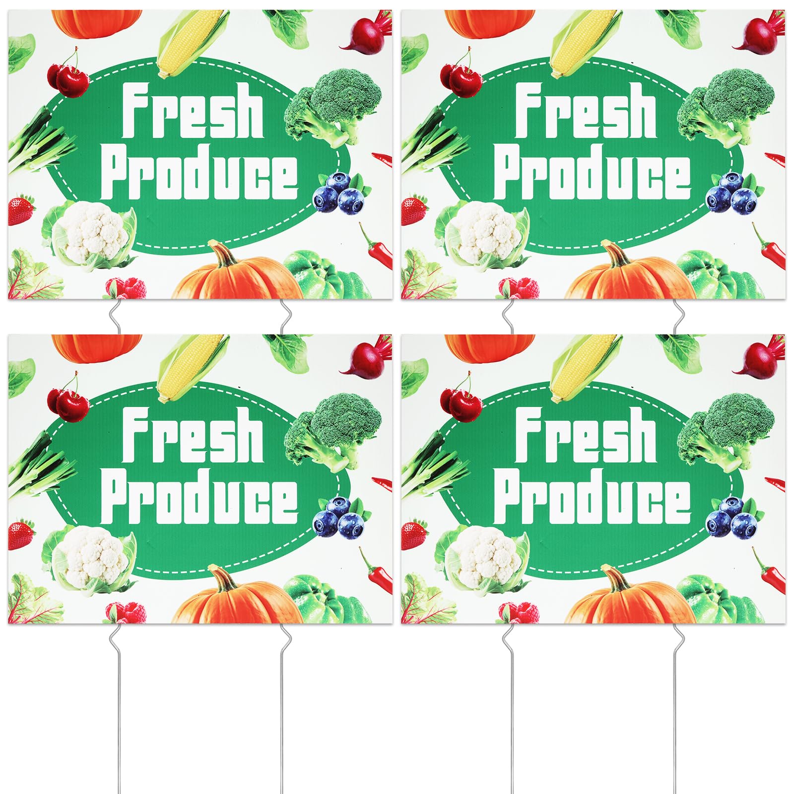 Panneaux de produits frais double face anti-vent en plastique avec piquets de fixation
