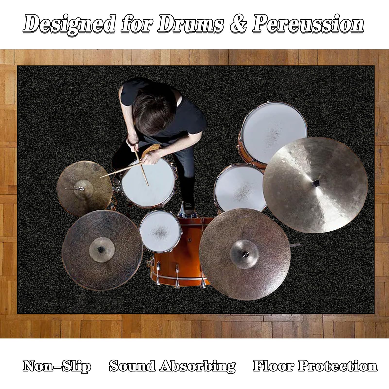 Tappeto Per Batteria Antiscivolo 200x180cm - Tappetino Insonorizzato Per Batterie Acustiche Ed Elettroniche