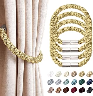 NICEEC 4 Pack Strong Magnetic Curtain Tiebacks Modern Simple Style Drape Tie Backs Convenient Decorative Weave Rope Curtain Holdbacks for Thin or Thick Home & Office Window Draperies (Gold)