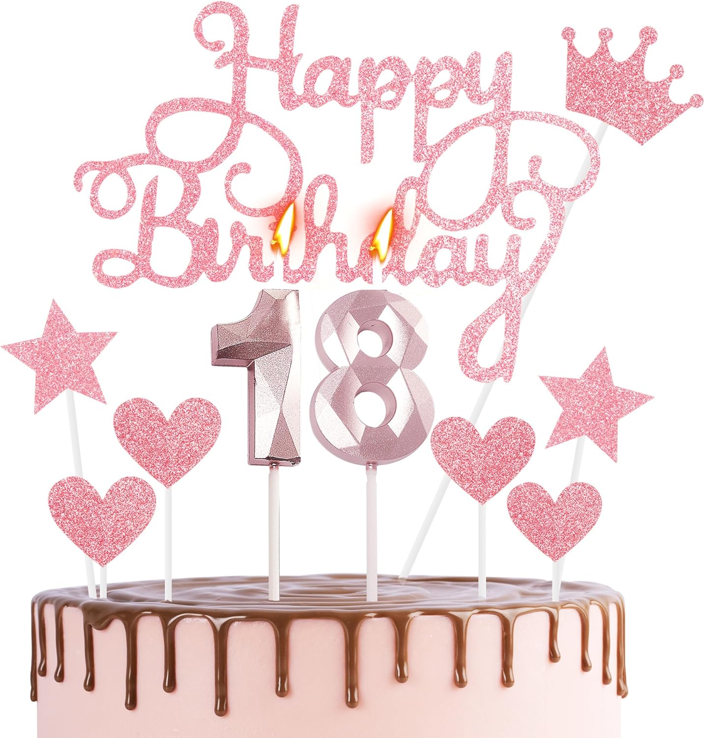 Happy 18th Birthday Cake Topper & Birthday Candles Rose Gold Number 18 Candles for Birthday Cake
