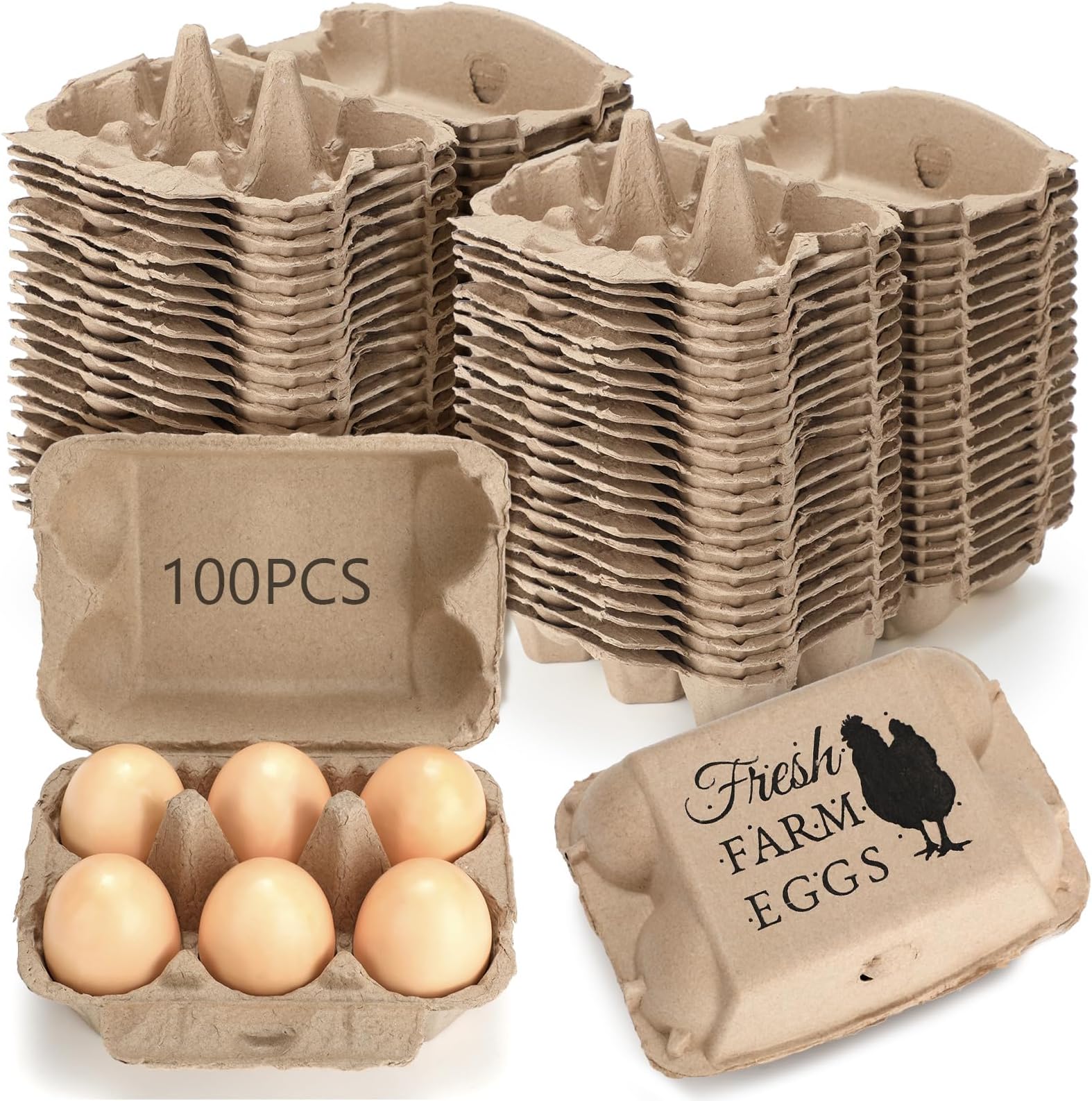 Amazon.com: Ziliny 100 Pcs Paper Egg Cartons for Chicken Eggs, Pulp ...