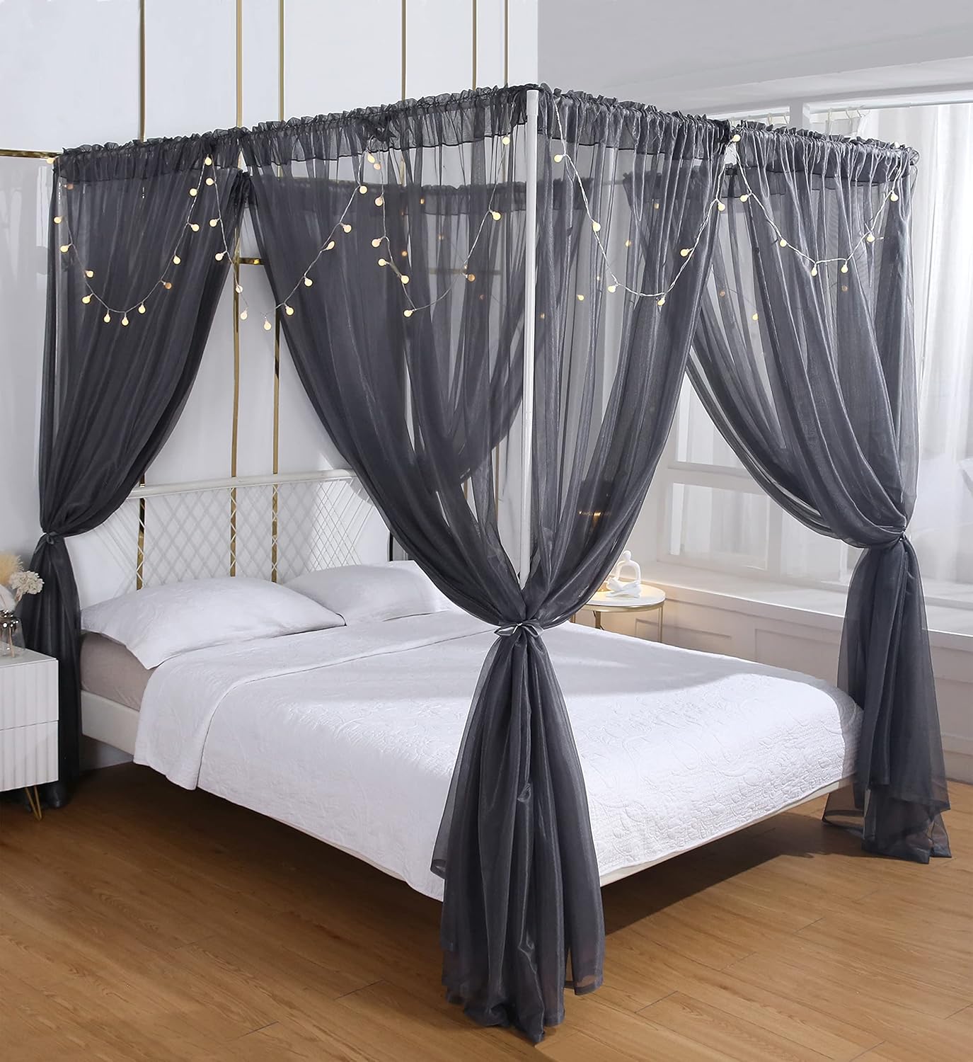 Akiky Canopy Bed Curtains Bed Canopy for girls room Elegant Sheer Curtain for Twin