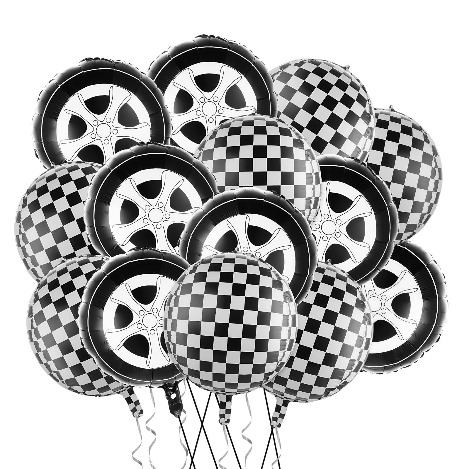 14 Pieces Black And White Checkered Balloon 18Inch Hot Wheels Racing Car Foil Balloons Car Tire Balloons For Racing Theme Birthday Party Decoration Supplies Indoor Outdoor