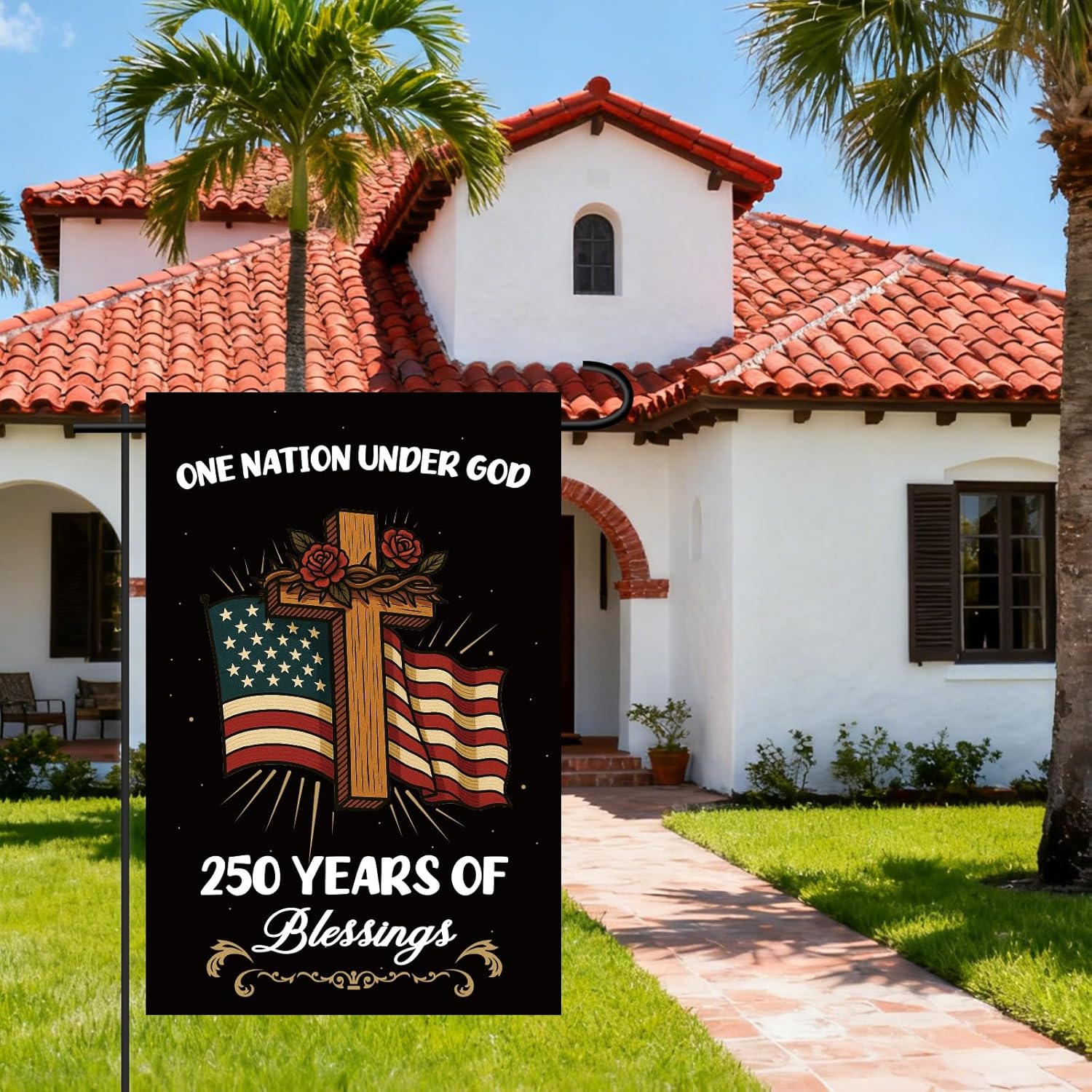 Anniversary USA Garden Flag, Years America Double Sided One Nation Under God Yard Flag with Patriotic Cross Design for Patio Lawn Yard Outdoor Decoration, 18 x 12 Inch - Image 5