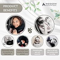 Vista 4 de Modern Advantage Almohada inflable de viaje para aviones con capucha cómoda, soporte ajustable para el cuello, almohada ligera y compacta para Negro