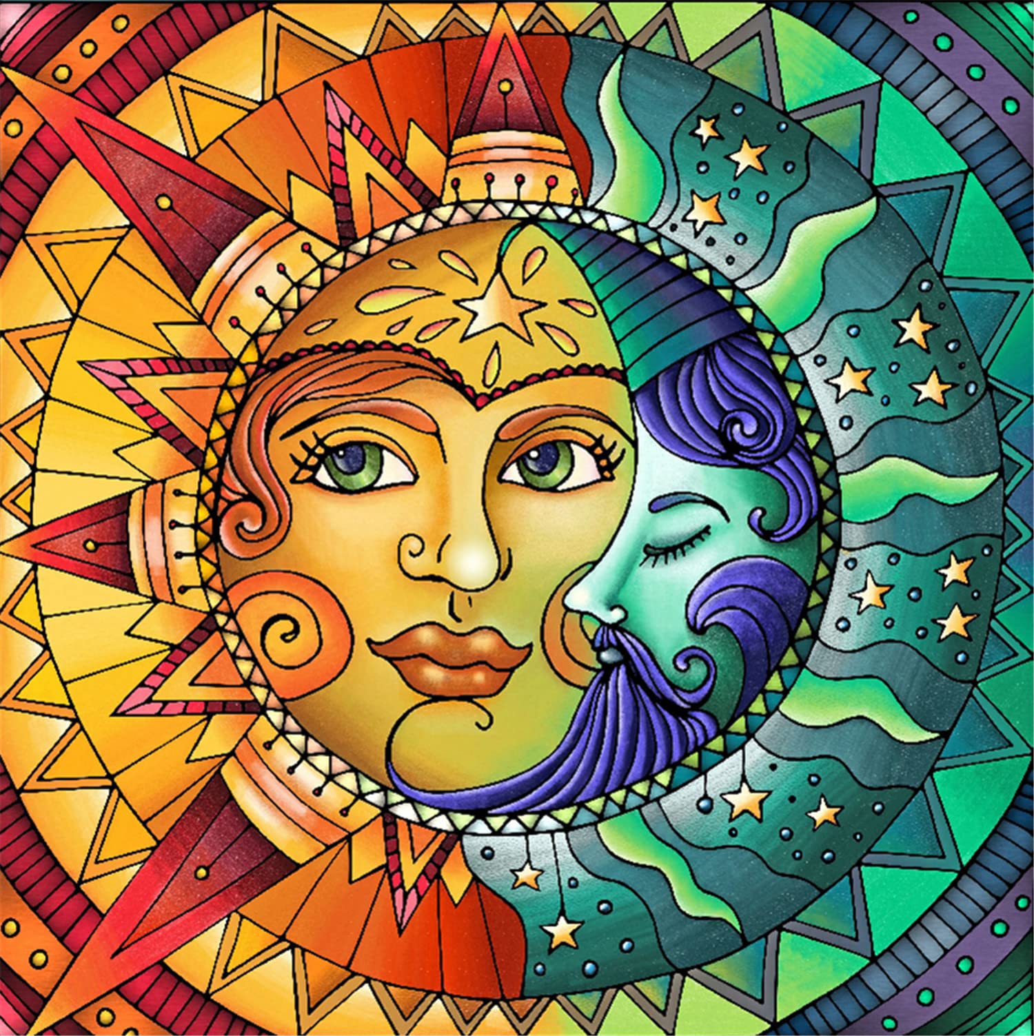 Amiiba Cross Stitch Kits Pre Printed, Magic Sun Moon DIY 11CT Stamped 14.1x14.1 inch Embroidery Kit with Pattern (Magic)