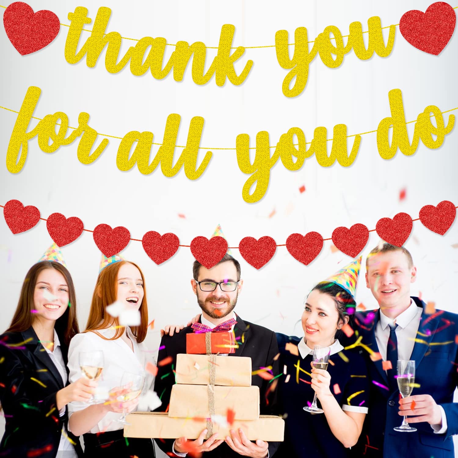 Thank You Ribbon 20 Yards - 5/8 Inch Gold Glitter Print On White Cotton, Gift Wrapping & Craft Ribbon