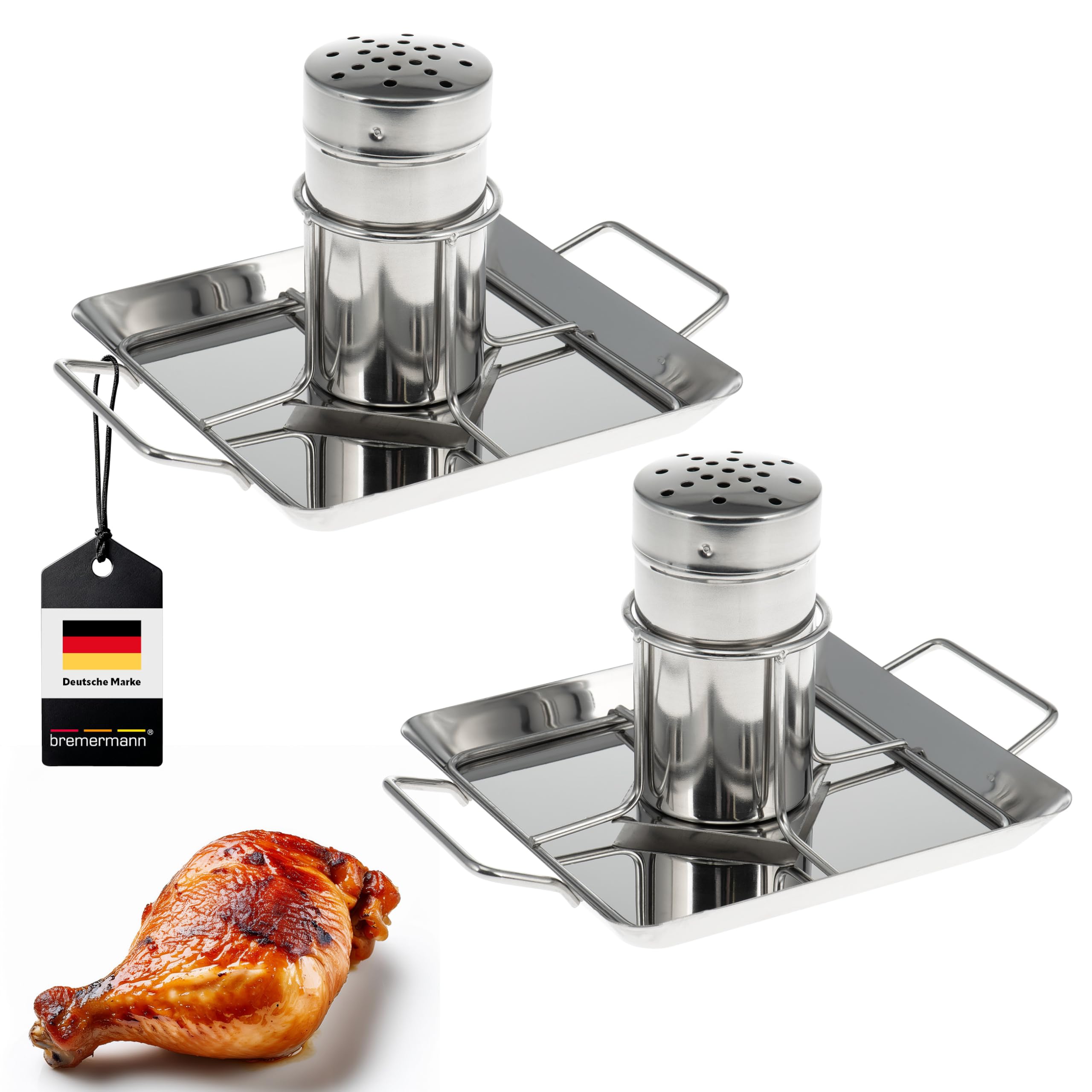 bremermann Hähnchenbräter // mit Aromabehälter, aus Edelstahl ca. 24,5 x 18,5 cm // BBQ-Hähnchen Hähnchenhalter Geflügelbräter (2)