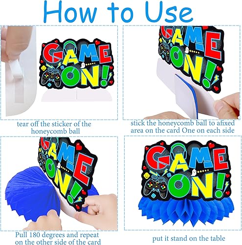 Miniatura 5 de Centros de mesa de panal para videojuegos, 12 piezas, centros de mesa de fiesta de juegos, decoración de cumpleaños, decoración de mesa temática de