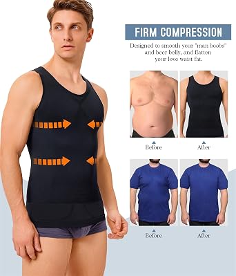 TAILONG 2 Pack Compression Shirt Men Body Shaper Slimming Shirt Tank Top Shapewear Tummy Control Vest
