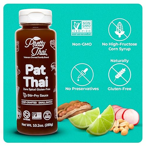 Miniatura 5 de Pretty Thai Salsa Pat Thai, sin gluten, sin OMG, auténtica salsa tailandesa para freír y condimento de fideos de arroz, marinado de pollo simple