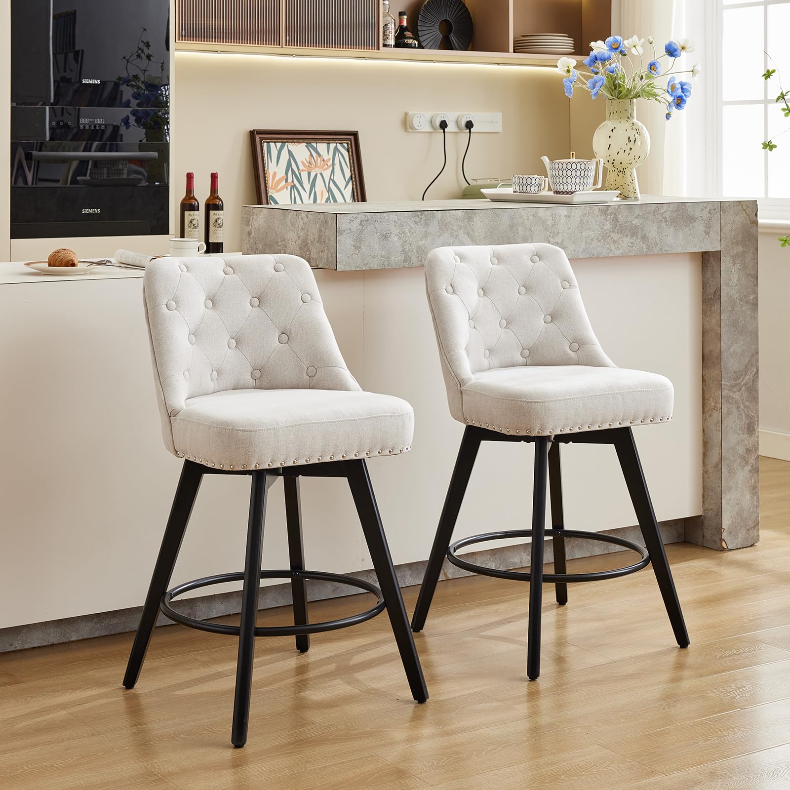 Tabourets de bar en lin beige GarveeHome design scandinave noble