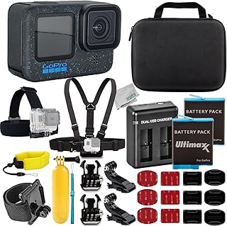 GoPro Hero 12 Ultimaxx Essential Bundle - Includes: 2X Replacement Batteries, Dual USB Charger, Water-Resistant Action Camera Case, Floating “Bobber” Handle, Chest Strap & Much More (25pc Bundle)