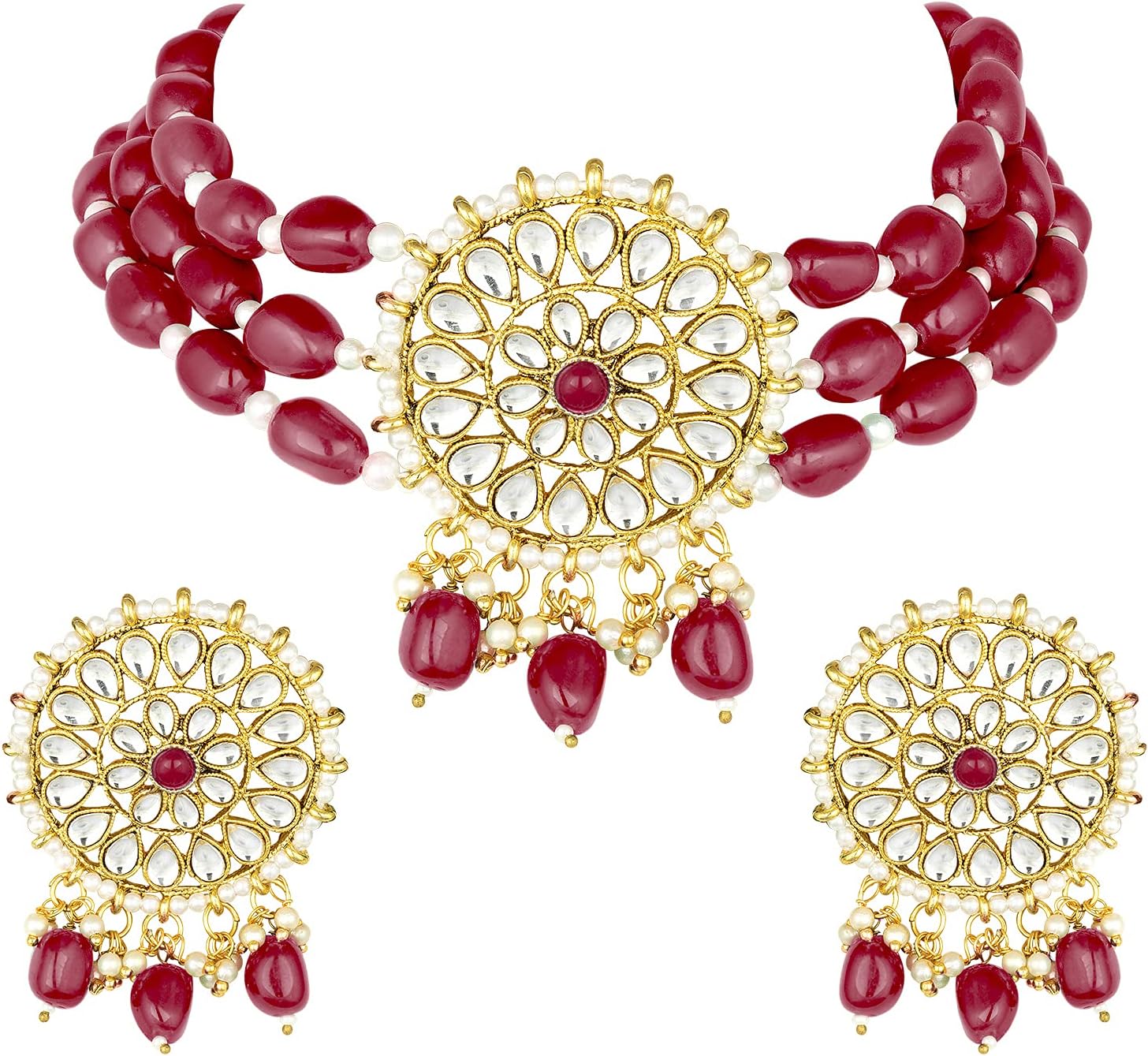 Aheli Ethnic Kundan Choker Necklace Indian Traditional Bollywood Bharatanatyam jewellery set with Earrings Gift for Women
