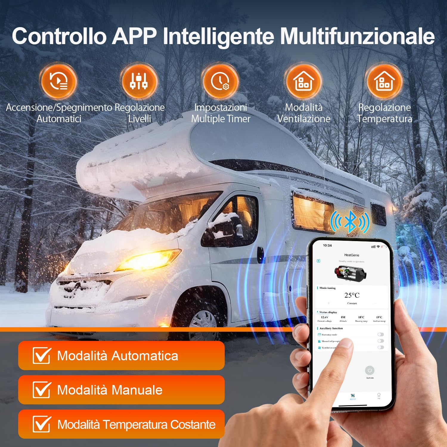 SOLAVERO Riscaldatore Diesel 12V 8KW, Riscaldatore d'aria Diesel con LCD, Controllo Bluetooth e Telecomando, Riscaldamento Rapido, Consumo di Carburante 0.16-0.45L/h per Camion, Barca, RV