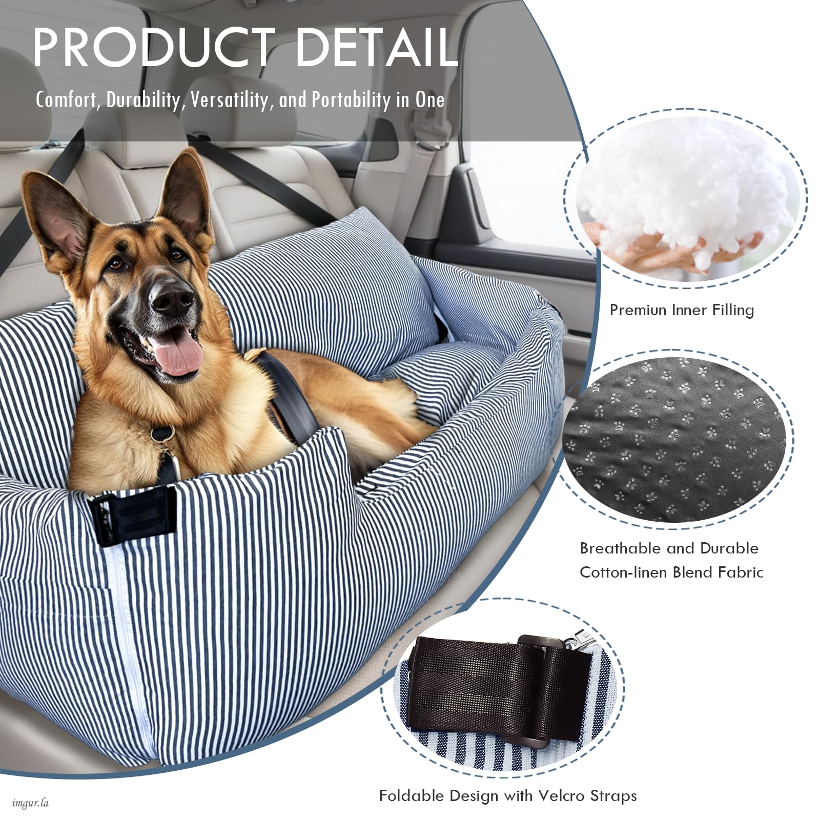 Siège auto pour chiens de grande taille jusqu'à 36 kg, lavable, pour banquette arrière de voiture, portable, avec 2 laisses de sécurité et support antidérapant