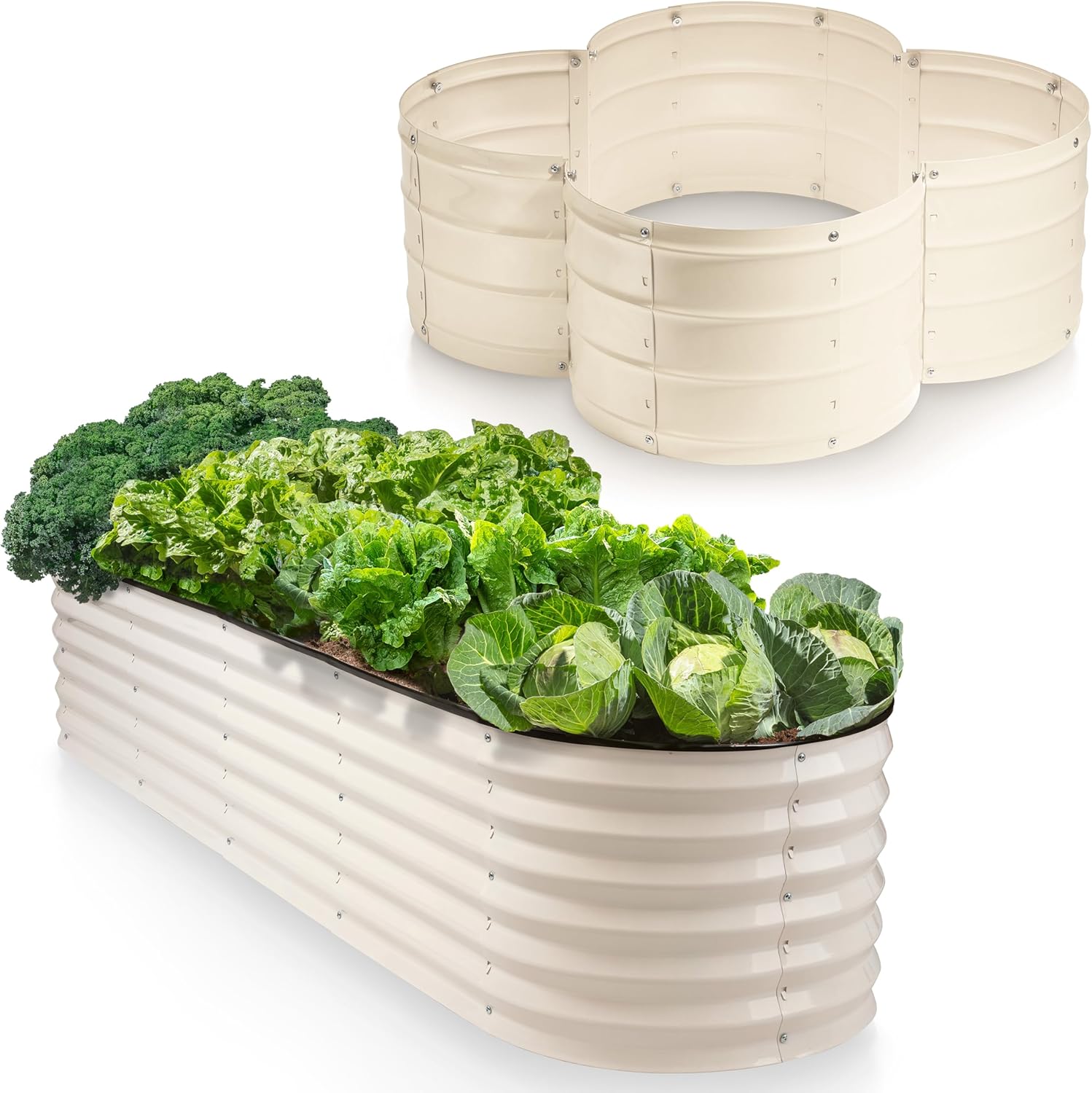 Galvanized Raised Garden Beds Outdoor // 3×3×1ft & 8×2×1.5ft Modular Planter Raised Beds for Gardening, Vegetables, Flowers // Large Metal Garden Box (White) // Patent Pending Tool-Free Assembly