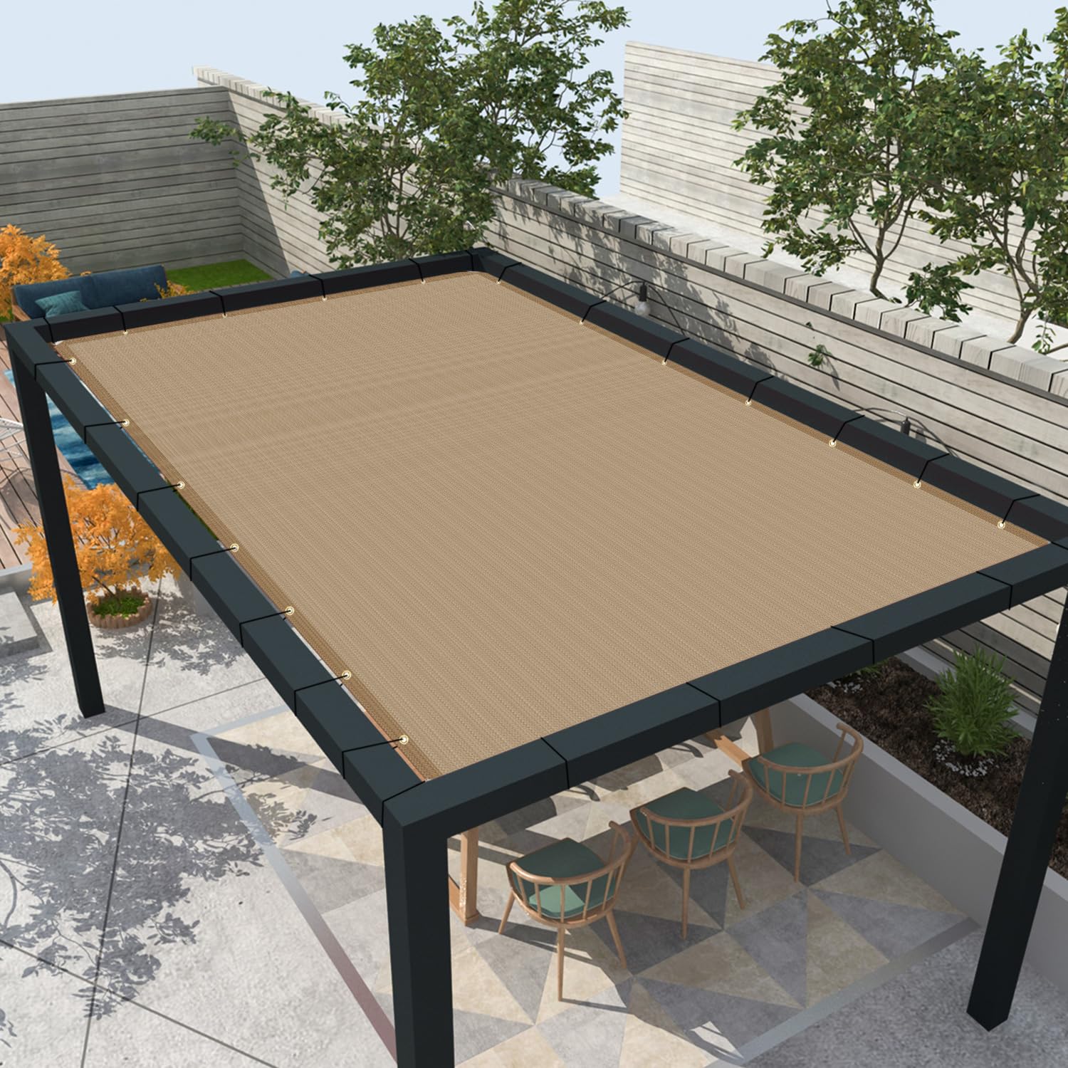 Awnpro 15' x 25' Sun Shade Sail Straight Edge Sun Shade Canopy with Grommets Sunlight Block Shade Cover for Outdoor Pergola Patio Backyard Garden (Sand)