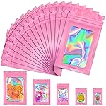 JETMORE 100 PCS Mylar Bags, Pink Holographic Bags, Resealable Bag for Small Business, Packaging, Foil Pouch Bag for Food Storage, Bracelets, Jewelry4x6in