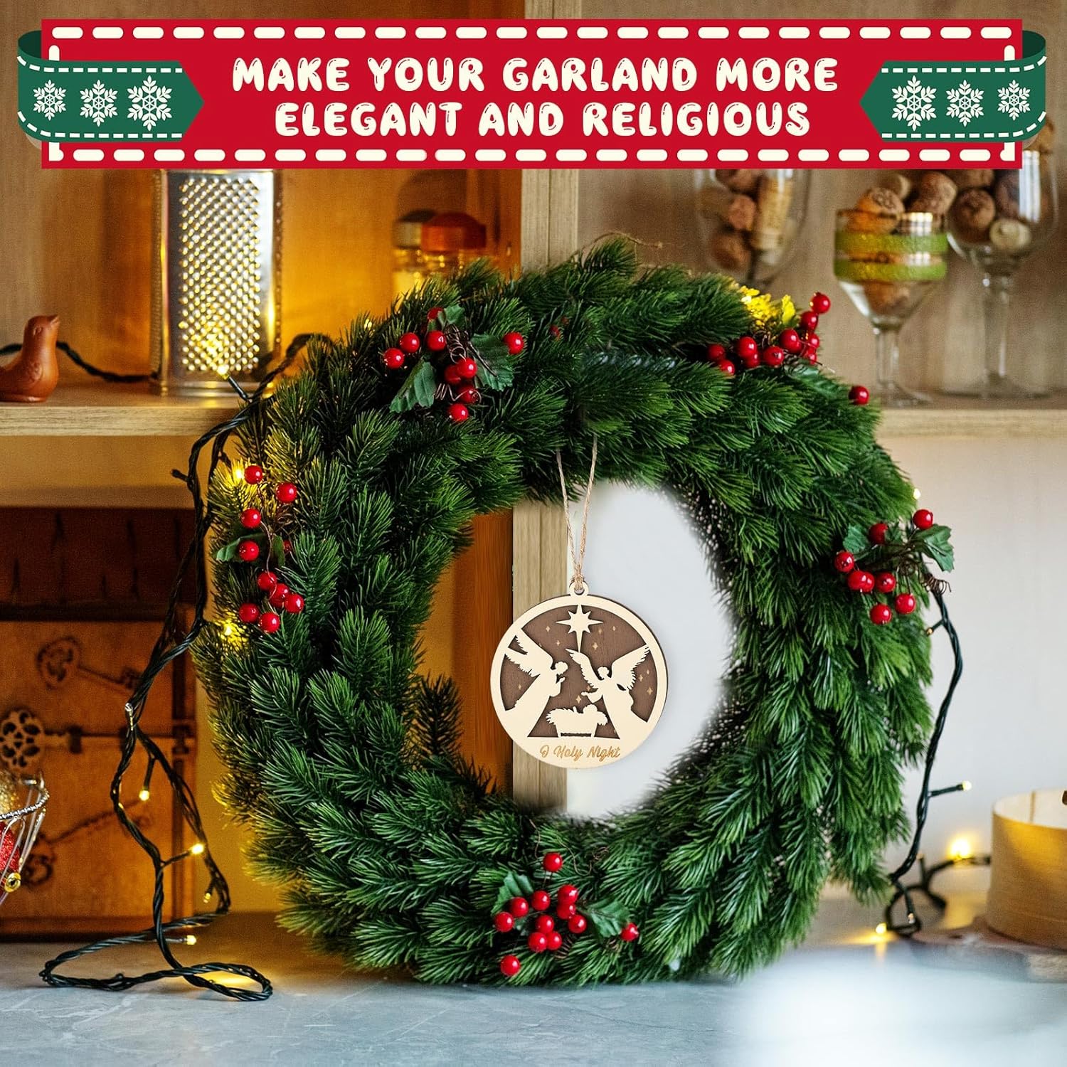 Wenqik 24 Pcs Nativity Scene Ornament, Christmas Wooden Hanging Ornament, Nativity Xmas Tree Ornaments, The Birth of Jesus Decoration Keepsake Religious Gifts for Christian Friends Family - Image 3