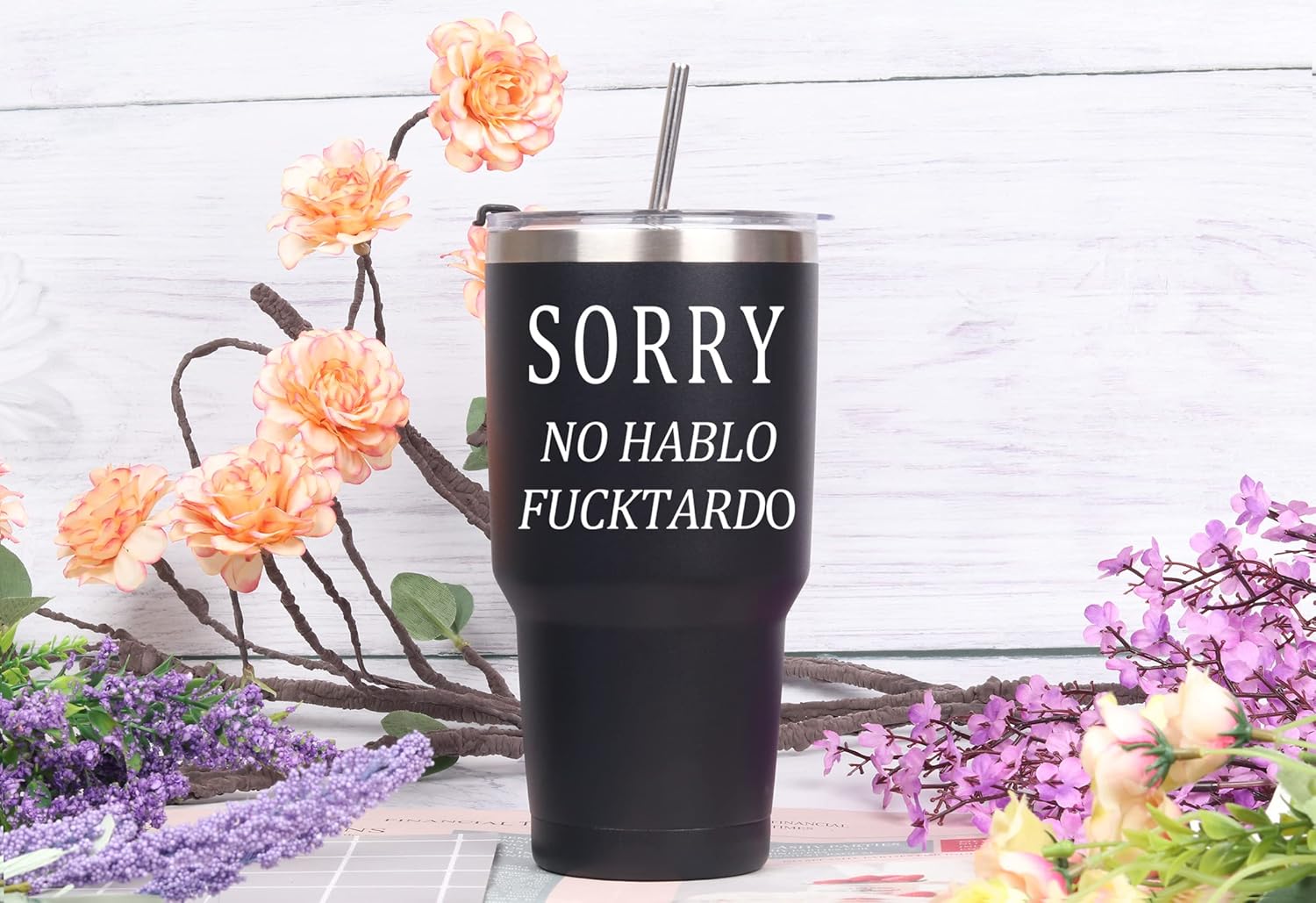 Sorry No Hablo Fuctardo Tumbler Funny Birthday White Elephant Christmas Gifts for Men Women Friends Coworkers Brother Family 30 Oz Insulated Stainless Steel Travel Tumbler Black - Image 4