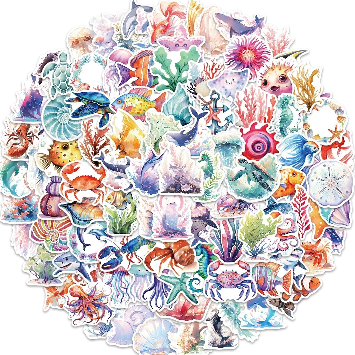 Marine Animal Vinyl Stickers,Fish Sea Marine Life Graffiti Stickers,Vinyl Waterproof Sticker for Kids Teens Girls,for Phone Laptop Bottles Skateboard Computer Phone Luggage Guitar Gifts Sticker