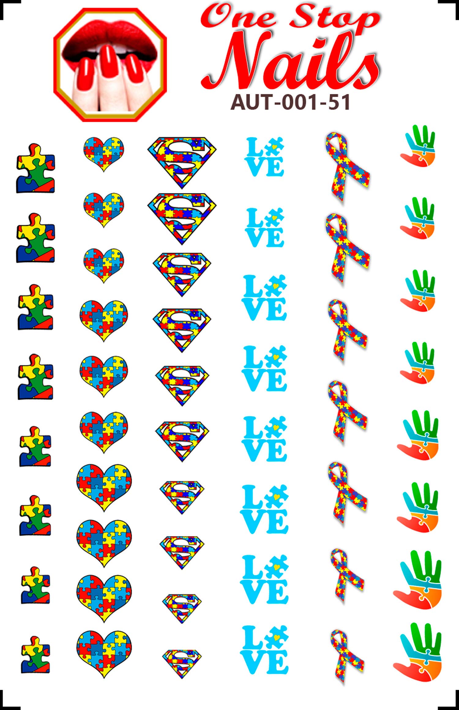 Autism Awareness Waterslide Nail Decals by One Stop Nails V1.