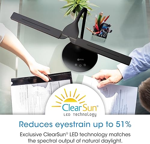 Vista 3 de OttLite Lámpara de escritorio LED pivotante: 3 modos de color, temporizador de apagado de 40 minutos, cuello ajustable, LED ClearSun, controles