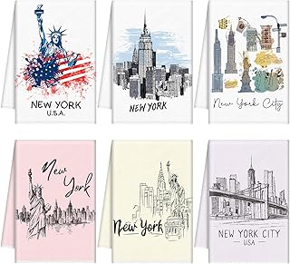 Baderke 6 Pcs New York Kitchen Towels New York Souvenirs Gifts Flour Sack Dish Towels Home Apartment Essentials NYC Towels Funny Kitchen Towels Housewarming Gift