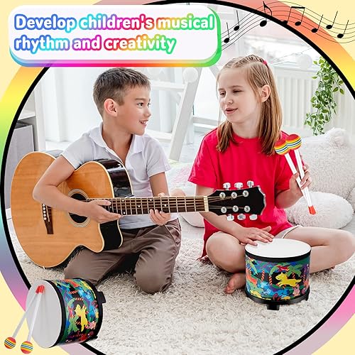 Miniatura 5 de Floor Tom Drum - Tambor de música de 8 pulgadas con 2 palos, instrumentos musicales para niños, instrumentos de percusión para niños, niñas, bebés,