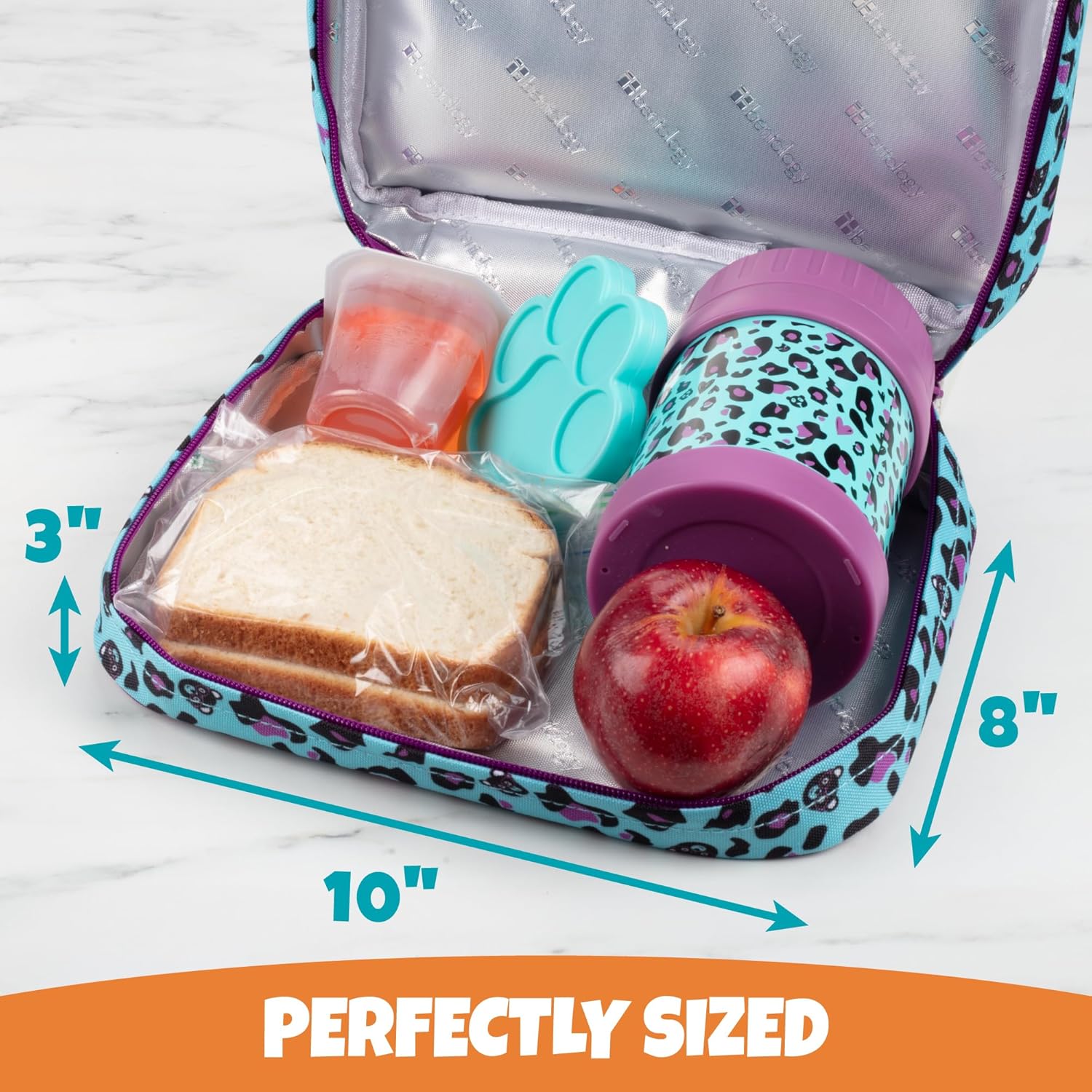 Bentology Insulated Lunchbox Kit w Matching Reusable thermos Food Jar & Hard Freezer Ice Pack- Kids Thermal Lunch Bag w Clip on Handle- Easy to Clean Water-Resistant- Mini Cooler Tote- Back to School