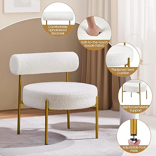 Miniatura 7 de Yaheetech Boucle - Silla decorativa moderna, muebles creativos copetudos, acogedora silla de barril de sherpa con patas doradas, silla de club para