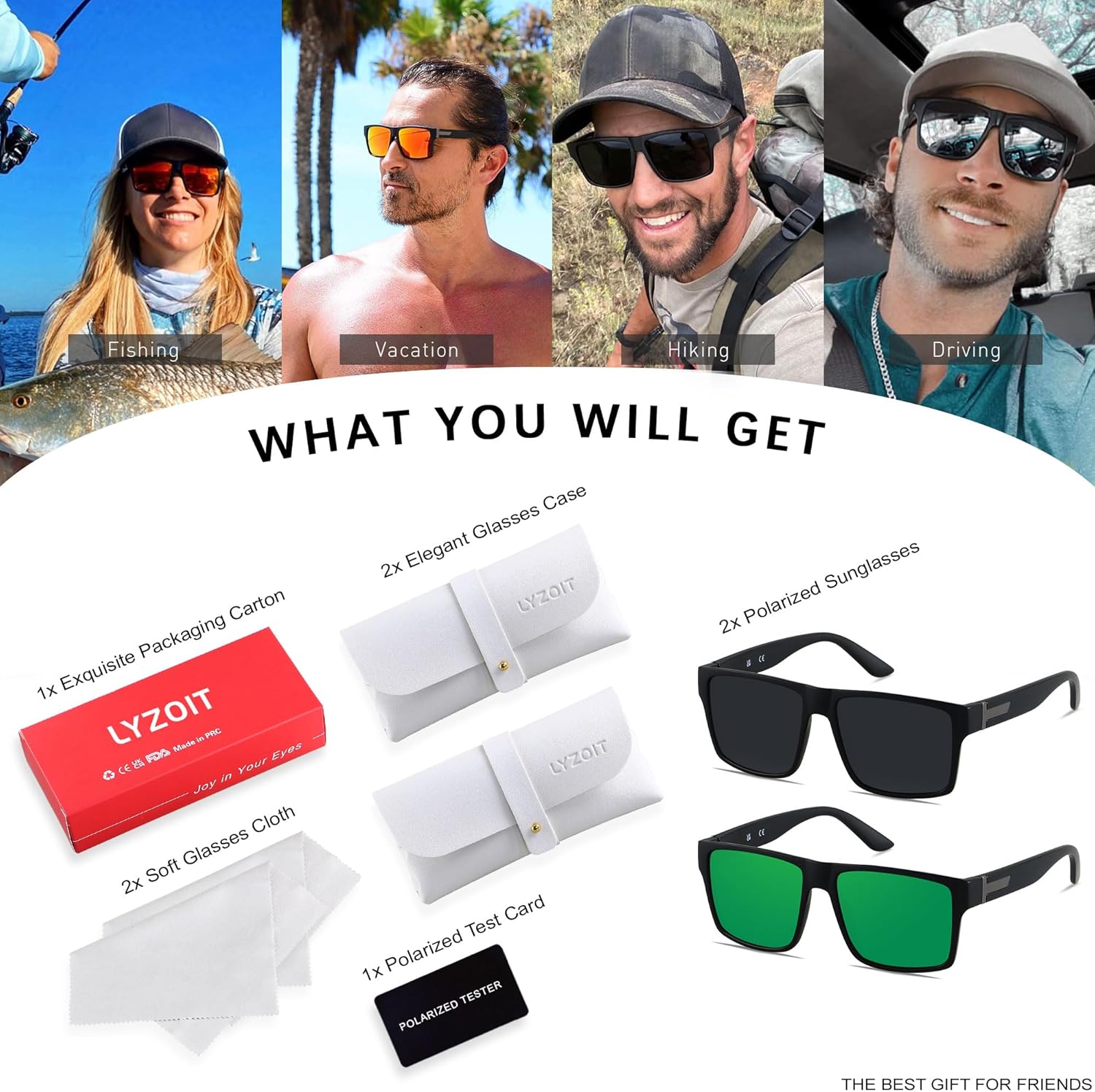 LYZOIT Square Sunglasses for Men Women Polarized Oversized Big UV Protection Rectangle Shades - Image 6