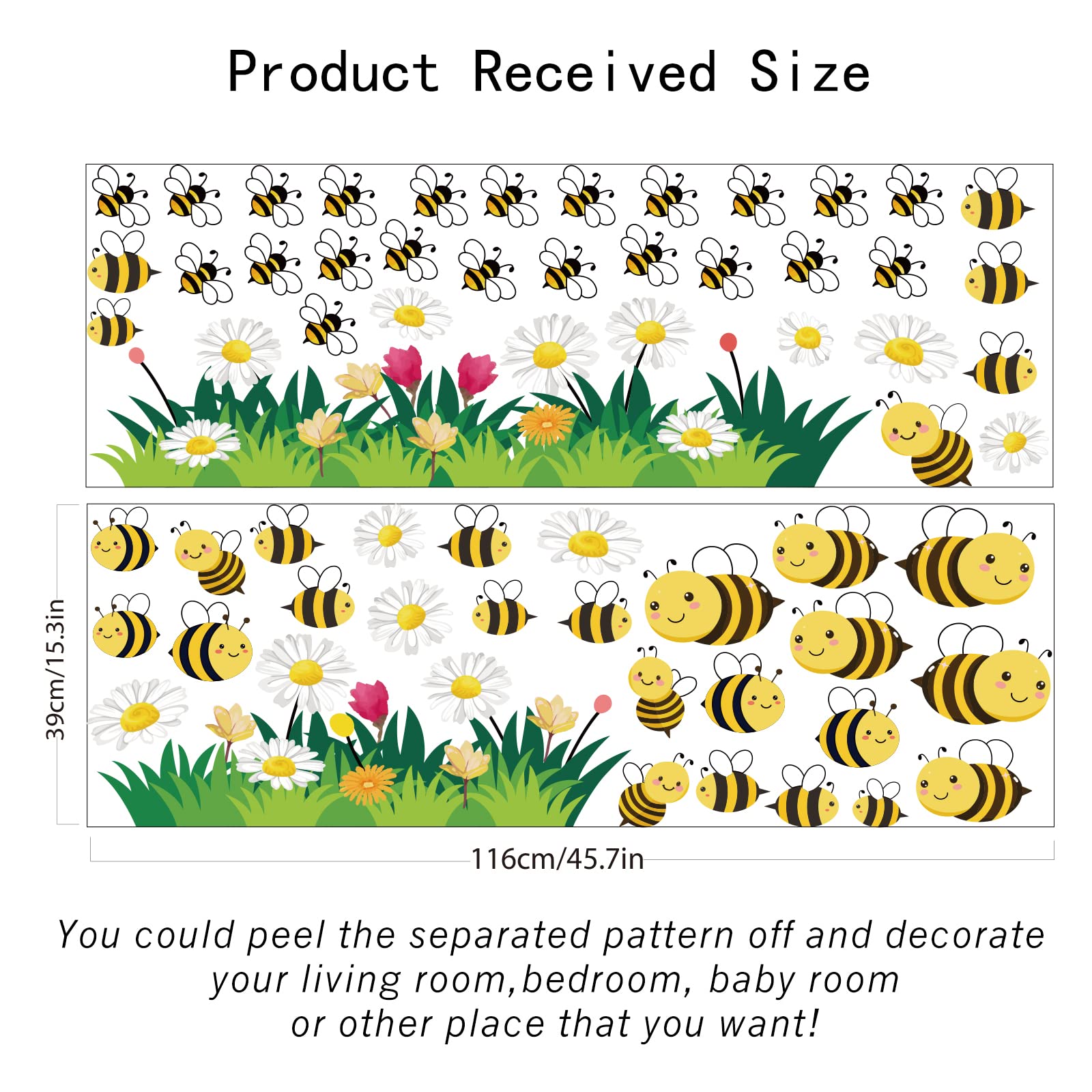 SUPERDANT Bee Wall Stickers and Decals Floral Grass Daisy Sticker Wall Decals Honey Bee Window Clings for Nursery Kids Room Bedroom Classroom Living Room Decorations - Image 2