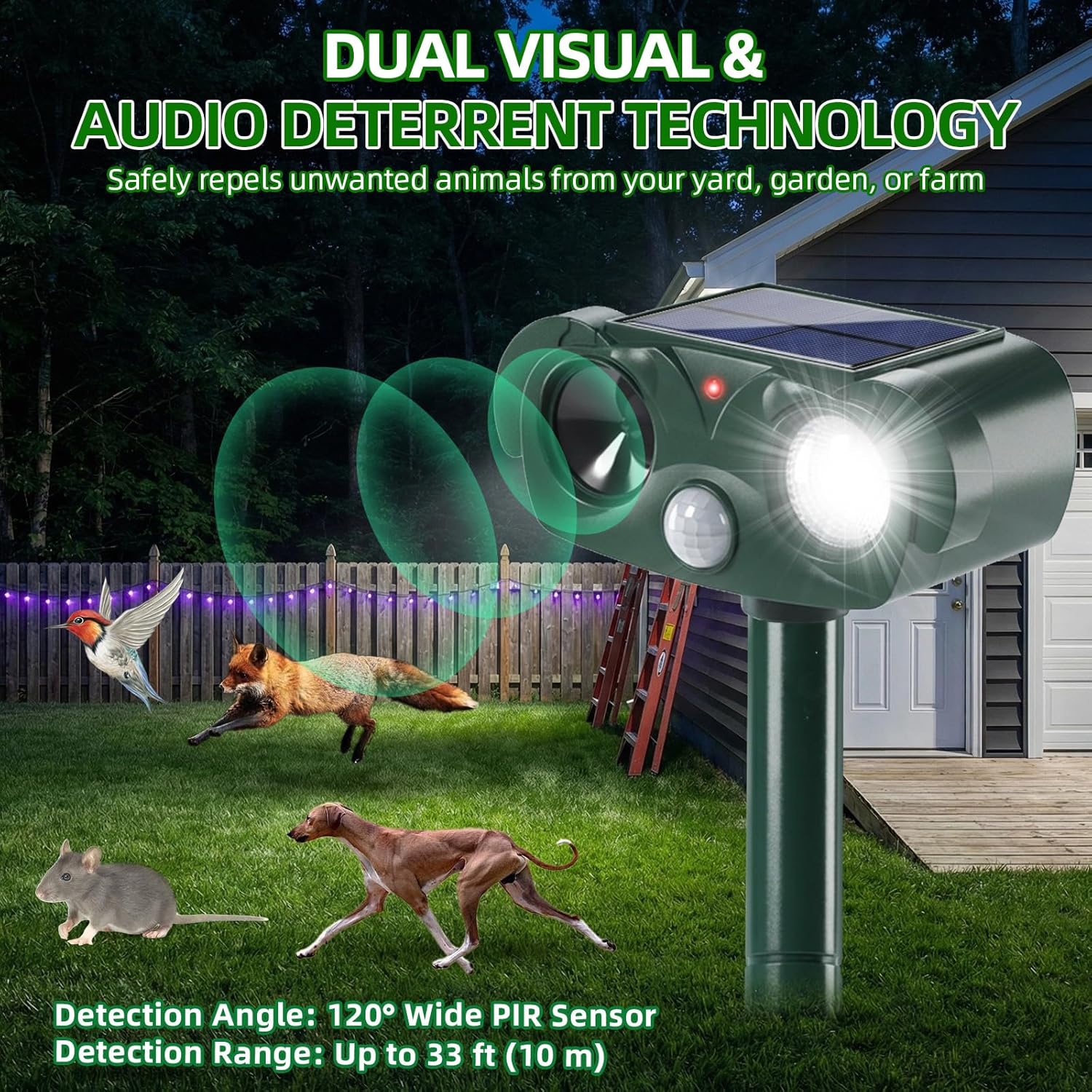 2 Pack Solar Animal Repellent Outdoor,USB Rechargeable Cat Repellent Outdoor &Deer Repellent Devices Coyote Skunk Raccoon Fox Deterrents Light Animal Repeller with Motion Sensor for Yard Garden
