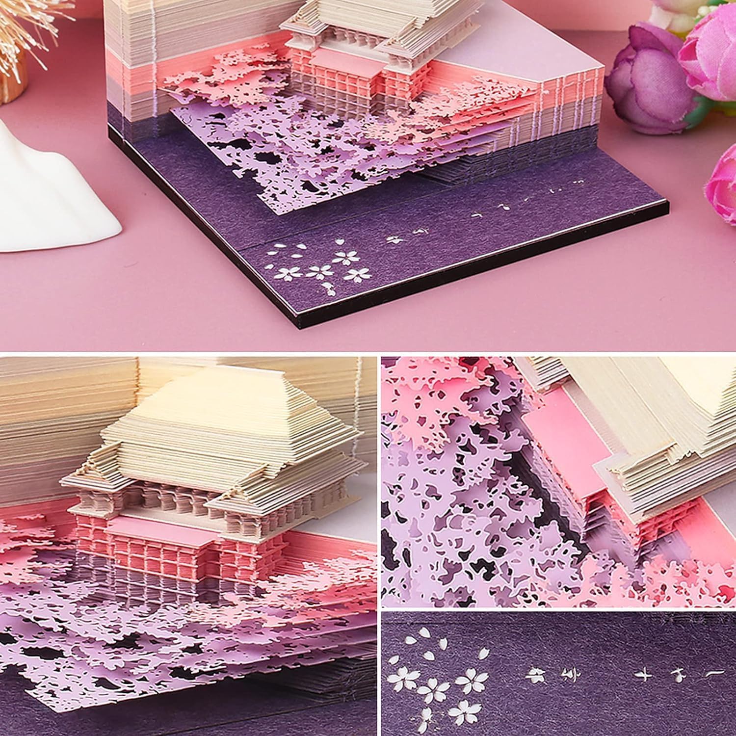 3D Notizblock Kiyomizu Tempel Haftnotizen 150 Blatt Memoblock Papier Kunst 3D Notizblock Notizblöcke Für Kind Liebhaber Freunde Frau Student Geschenke, Purple, L