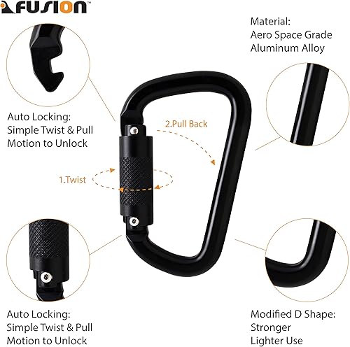 Miniatura 4 de Fusion Climb Swift Lock - Mosquetón de aluminio con bloqueo automático, ligero y fuerte para trabajadores de gran altitud, hamacas, accesorios