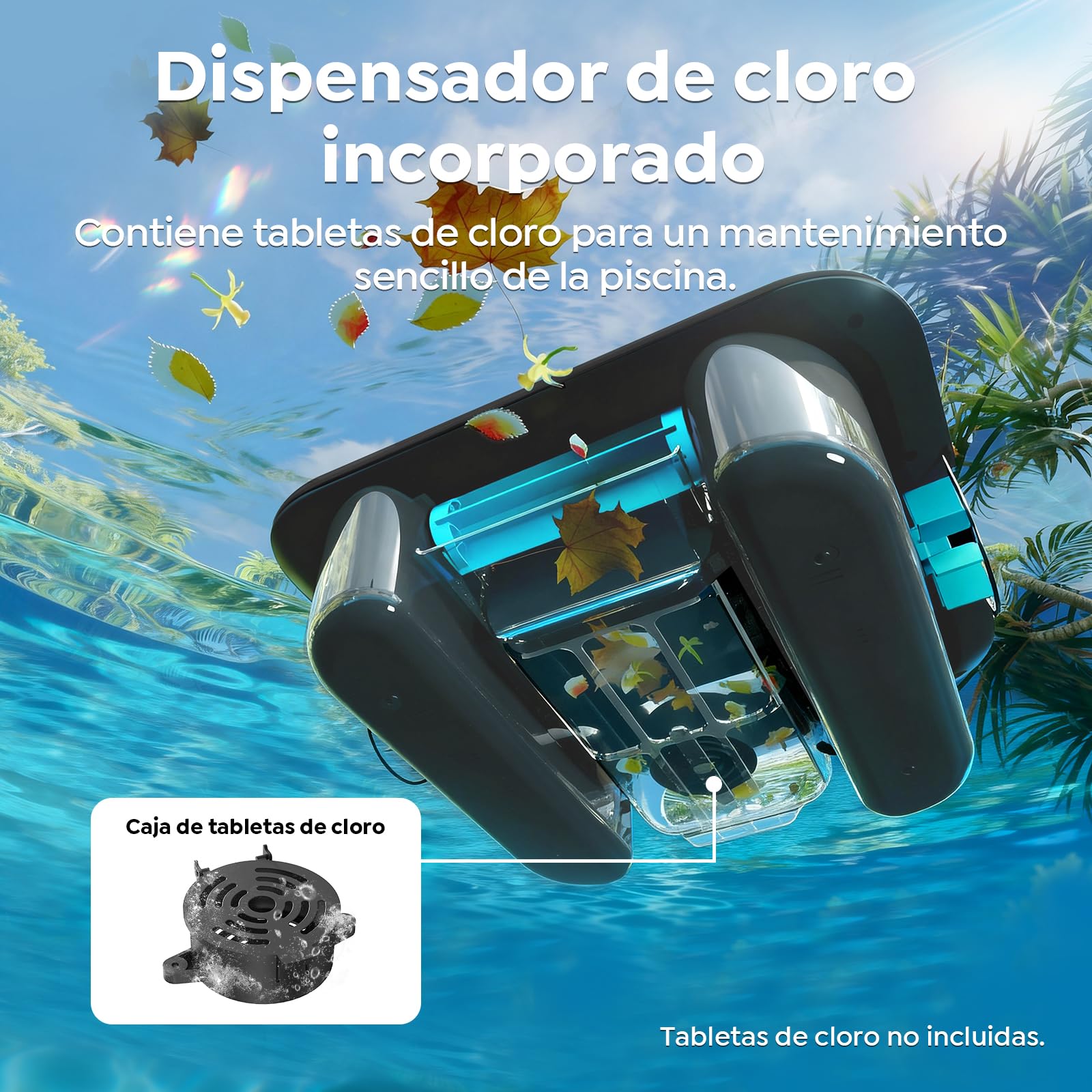 SK02 Robot Limpiafondos Piscina, Skimmer de Piscina Solar con Control App,Carga Dual, Sensor de Temperatura, Limpiador de Piscina Skimmer Automático 24/7