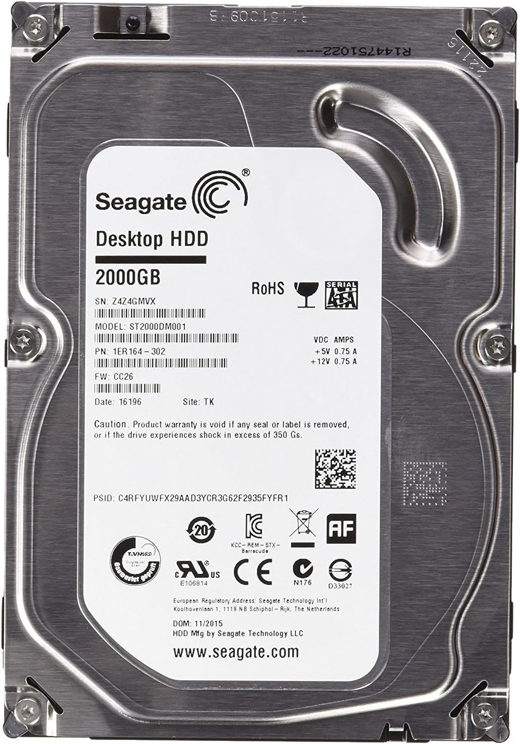 Seagate Desktop 3.5 inch 2TB 7200 RPM 64MB 6GB/S Internal SATA Drive
