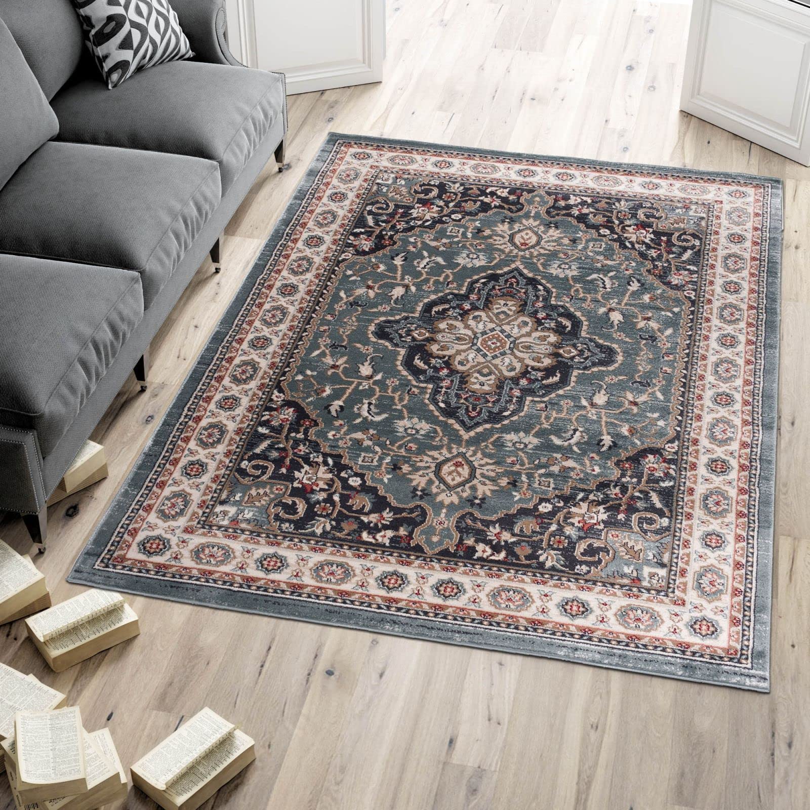 Mazovia Tappeto Salotto Moderno Pelo Corto - Tappeti Moderni Soggiorno - Tappeti Camera da Letto - Tappeti Salotto Grandi Dimesnioni - Motivo Orientale - Blu Nero - 200 x 300 cm