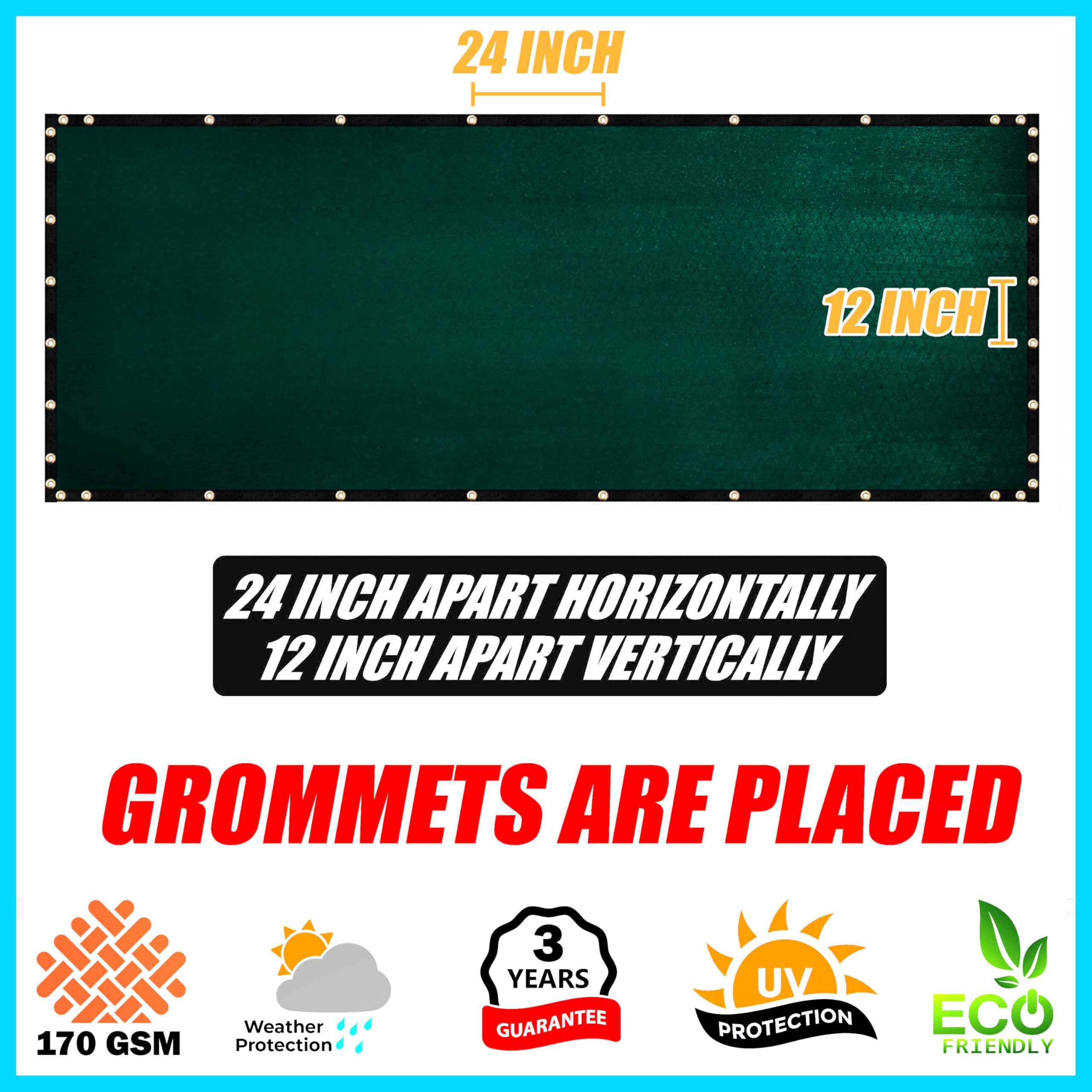 ShadeMart Pantalla de privacidad Verde de 6 x 50 pies, Tela de Polietileno de Alta Densidad, Bloqueo de Visibilidad del 90%, con Ojales, Grado Comercial Resistente, Bridas de Cremallera Incluidas