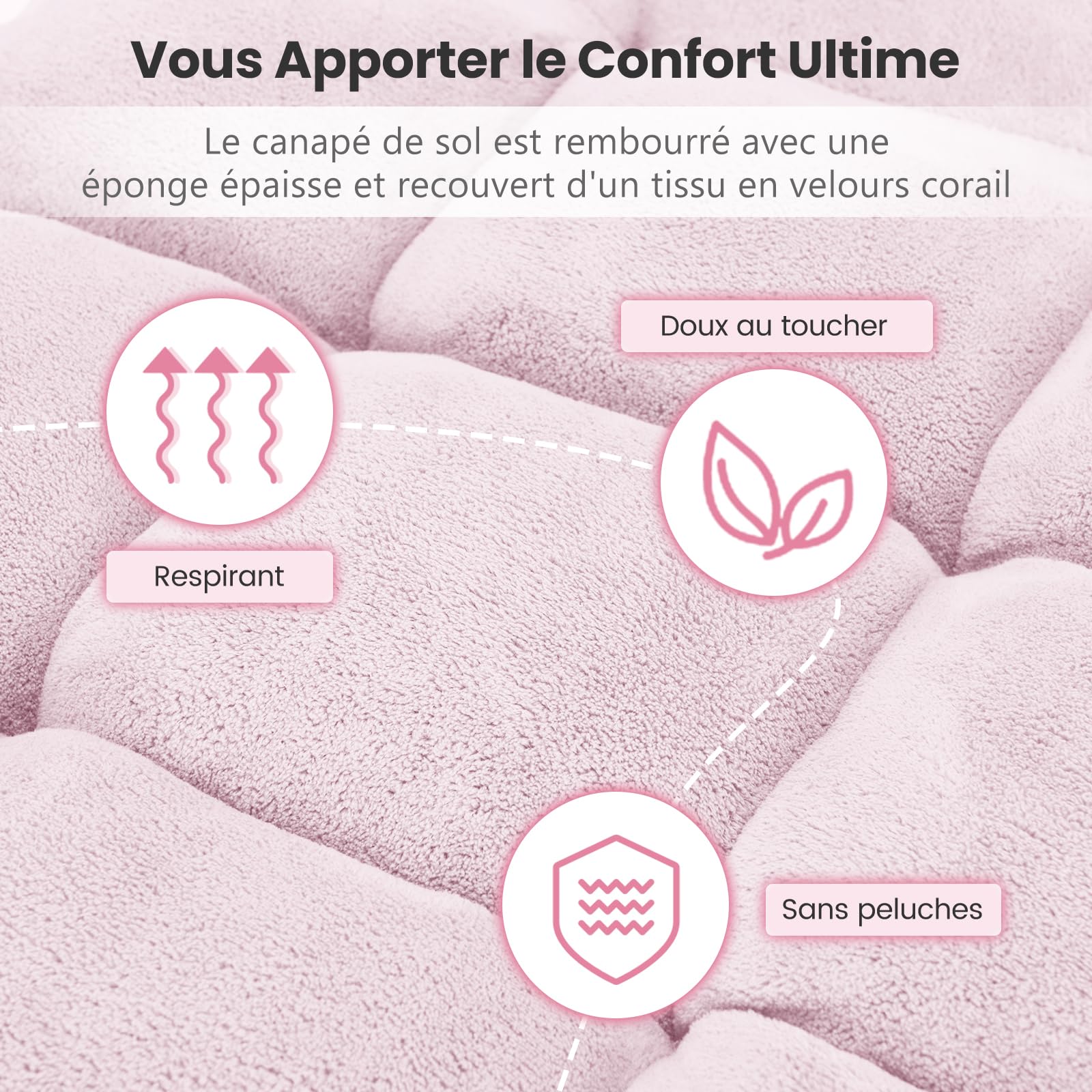 COSTWAY Canapé Paresseux Chaise de Sol, Fauteuil Convertible en Polaire Corail Dossier Réglable 14 Positions, Chaise de Méditation/Jeux Vidéo, pour Coin Lecture, Salon, Enfant/Adulte, Rose Clair