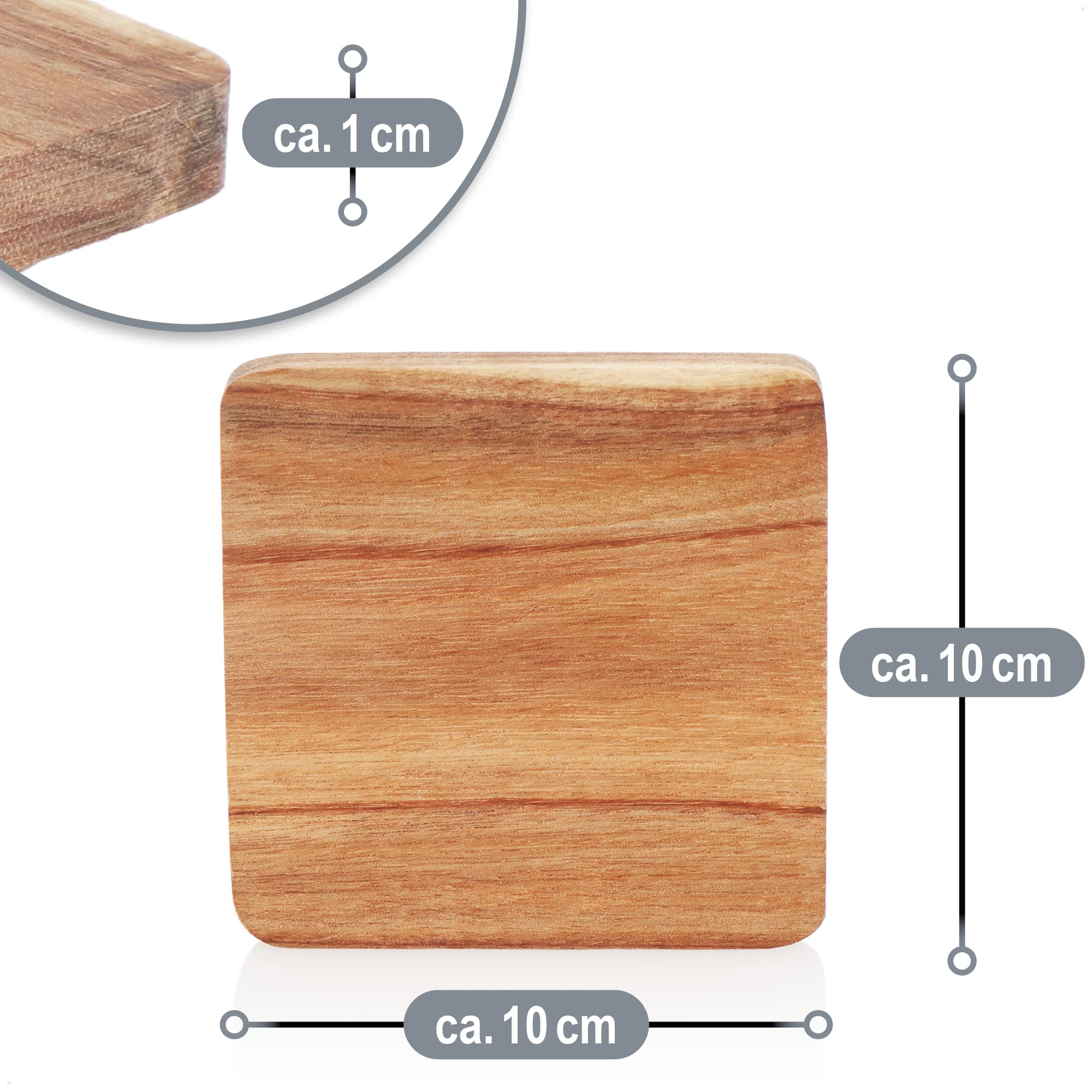 8 Sous-Verres Bois Carrés 10x10cm | Sous-Verres Naturels Écologiques Pour Table, Verres Et Tasses