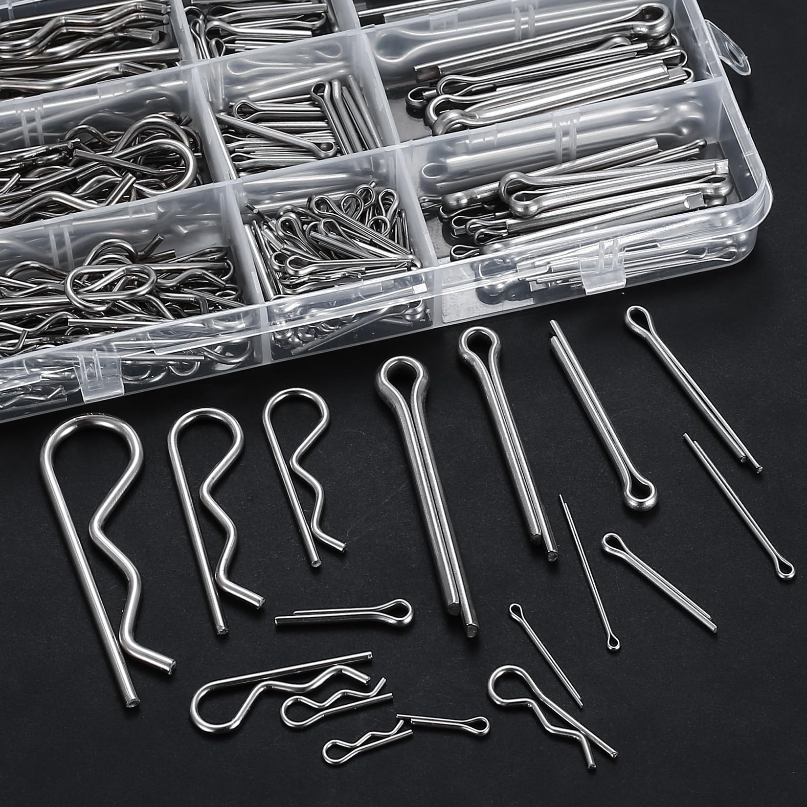 Assortimento di Coppiglie Elastiche Cotter Pins, Spaccate e R Clips Set per Trattori Auto