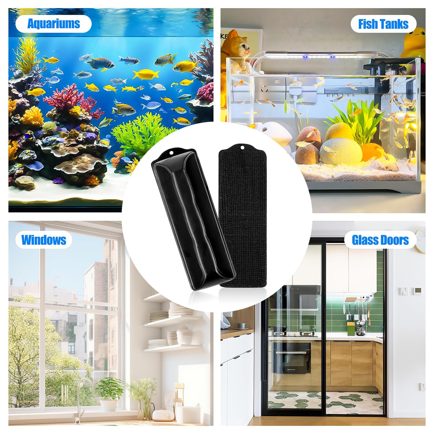 Aquarium Verre Brosse magnétique Forte Nettoyeur de vitre magnétique pour algues Nettoyeur de vitre magnétique pour Aquarium Convient pour Le Nettoyage du Verre d'une épaisseur de ≤10 mm
