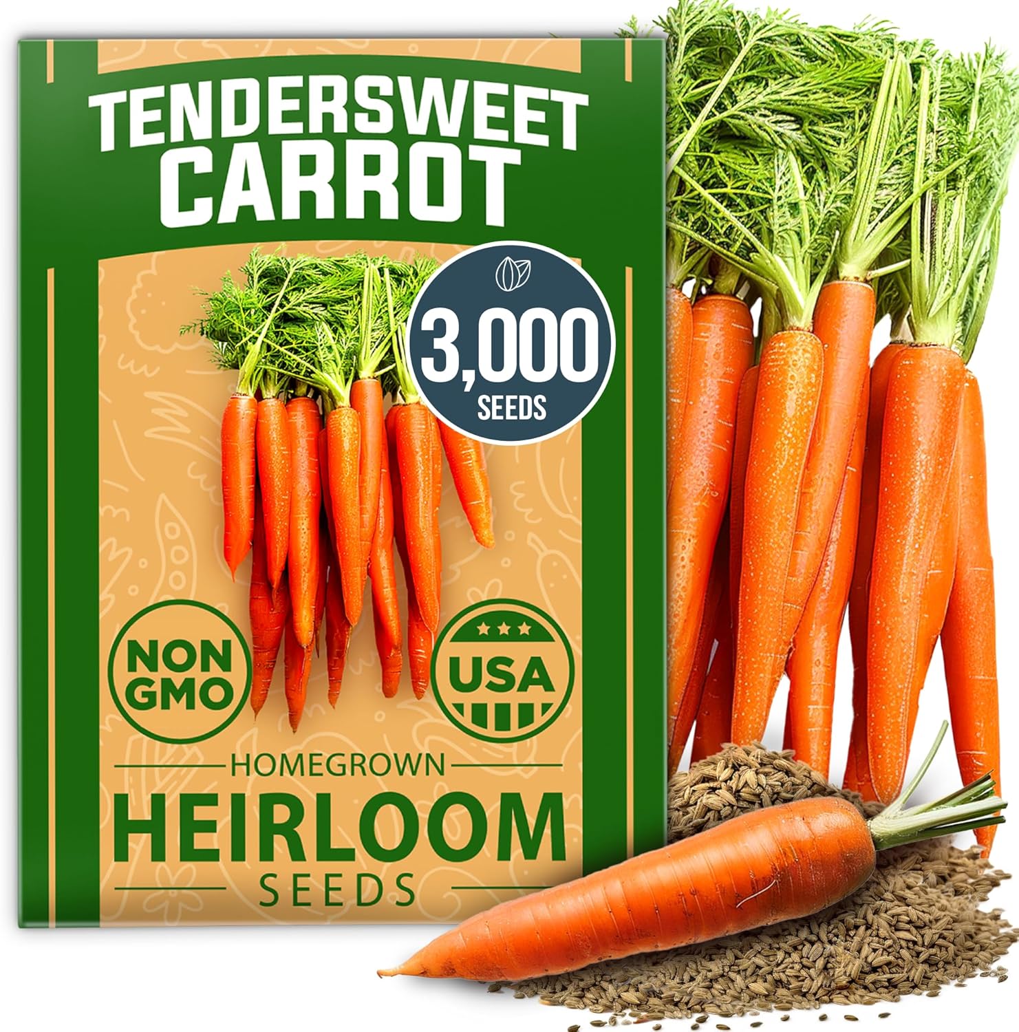 HOMEGROWN Tendersweet Carrot Seeds: 3000 Non-GMO Heirloom Seeds for Sweet Outdoor Harvests