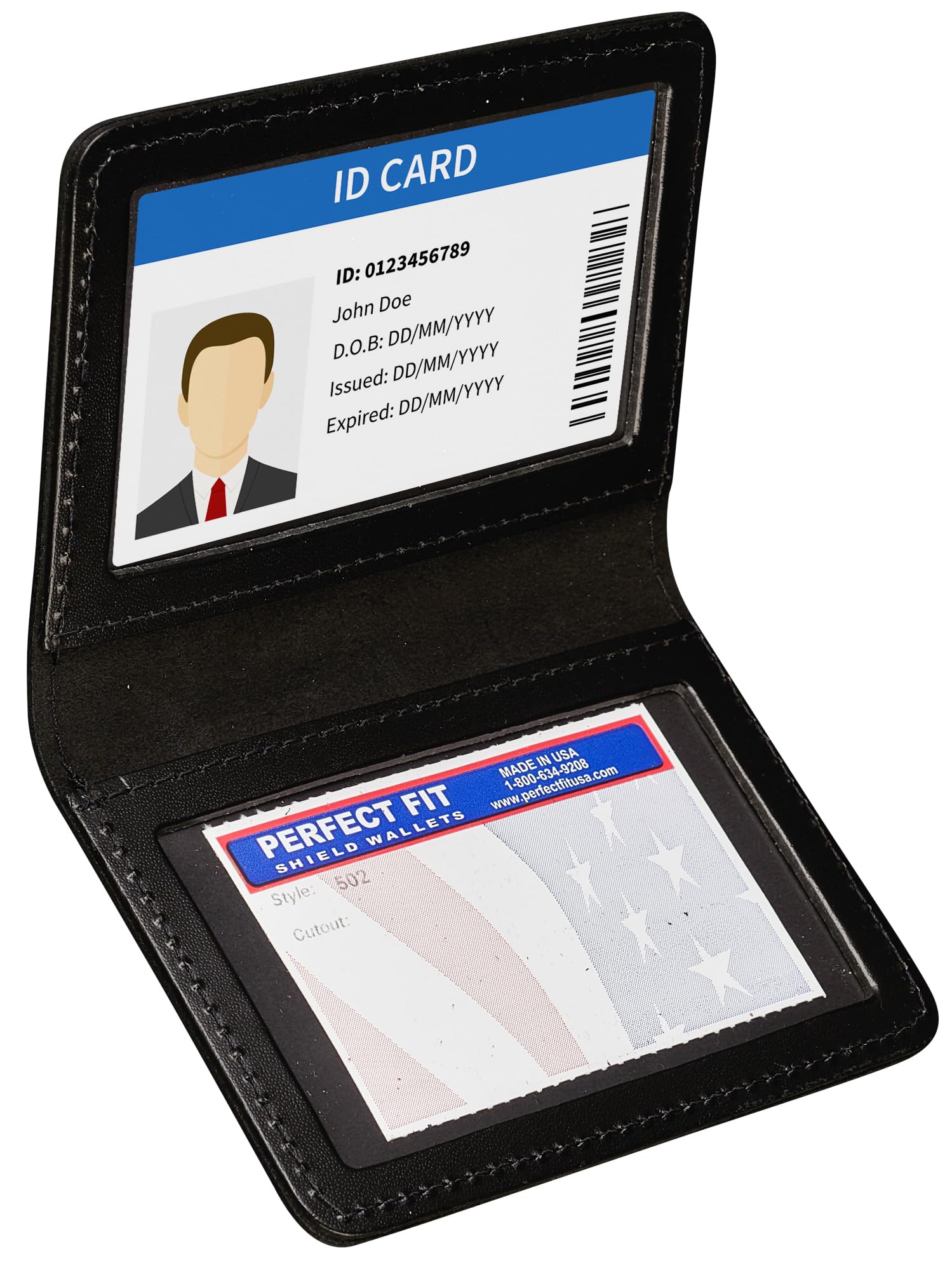 2 ID Leather License Holder Bifold Double I.D. Credit Card Gun Permit For Larger Cards Wallet Case (Black)