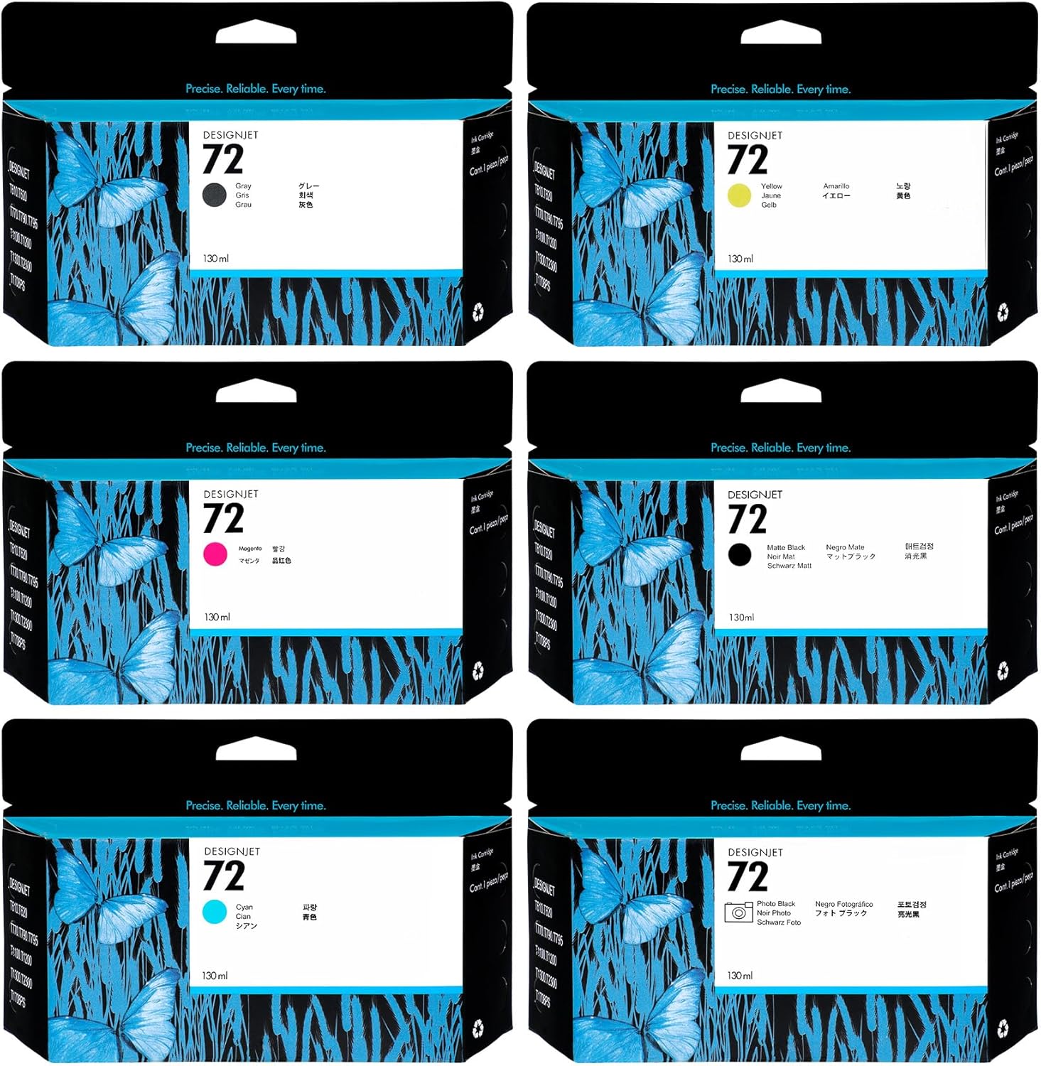 72 Ink Cartridges Replacement for HP 72 Ink Cartridges Work with for DesignJet T770 T790 T795 T610 T620 T1100 T1120 T1200 T1300 T2300 Printers,Latest Upgrade (130-ml, 6-Pack)